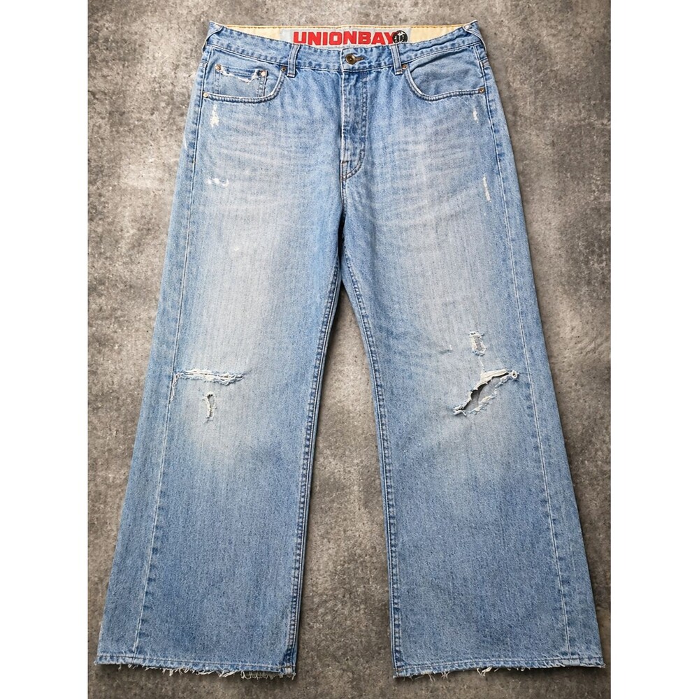 Vintage Union Bay Baggy Distressed Jeans 38x32 Hong Kong Y2K Skater